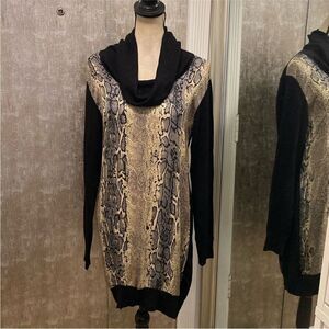 Vivienne Tam Black and Tan Snakeskin Sweater dress, L